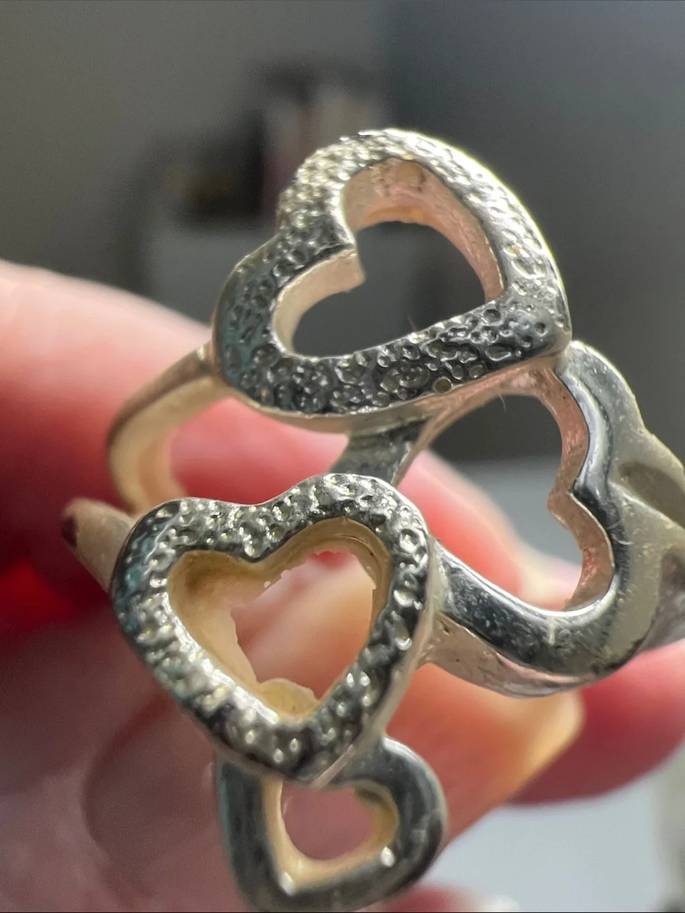 Silver Tone Heart Cluster Ring - Size 6 1/4 - Vintage